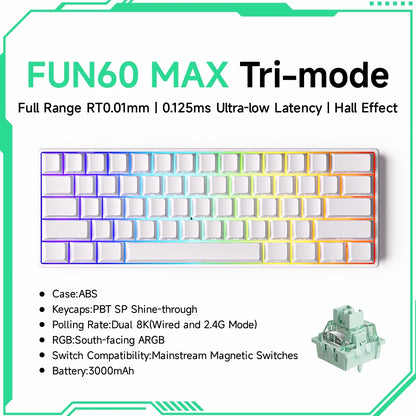 Monsgeek FUN60 Mechanical Keyboard Magnetic Switch 60% Gaming Keyboards Rapid Trigger 0.01Mm 8K ARGB HE/TMR Custom Keyboard