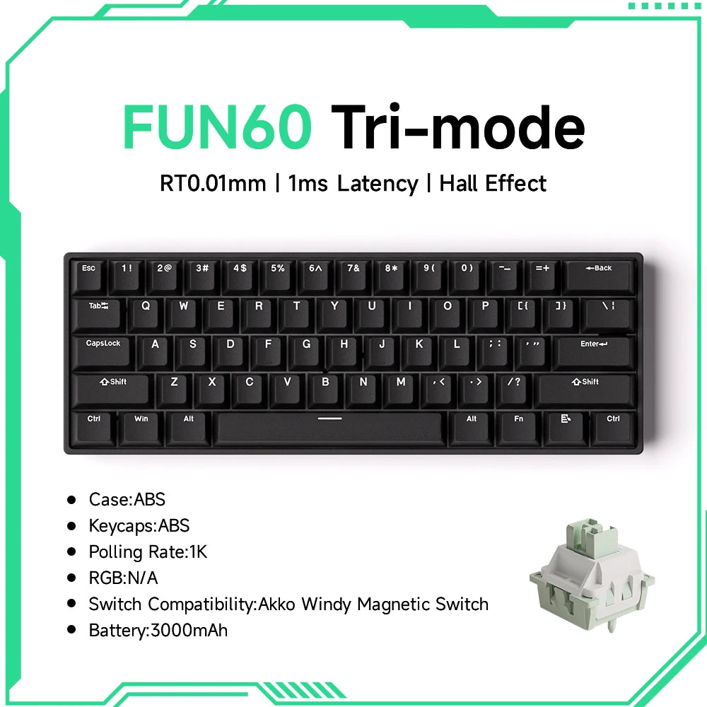 Monsgeek FUN60 Mechanical Keyboard Magnetic Switch 60% Gaming Keyboards Rapid Trigger 0.01Mm 8K ARGB HE/TMR Custom Keyboard