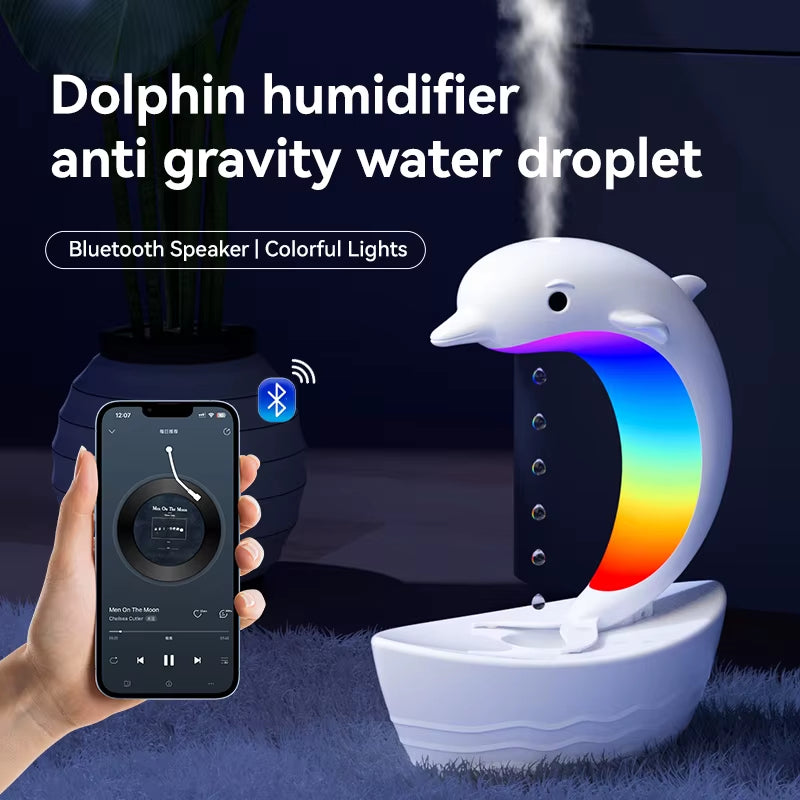 Multifunctional Dolphin anti Gravity Air Humidifier Bluetooth Speaker Table Lamp Night Lights RGB Office Bedroom White Noise