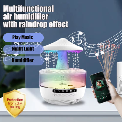 Multifunctional Air Humidifier Bluetooth Speaker Table Lamp Raindrop Effect Speaker Night Lights RGB Office Bedroom Aromatherapy