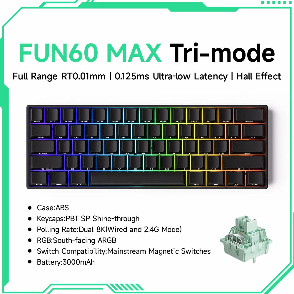 Monsgeek FUN60 Mechanical Keyboard Magnetic Switch 60% Gaming Keyboards Rapid Trigger 0.01Mm 8K ARGB HE/TMR Custom Keyboard