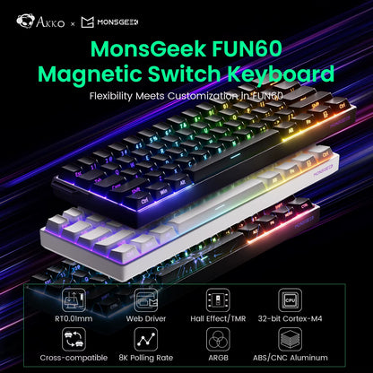 Monsgeek FUN60 Mechanical Keyboard Magnetic Switch 60% Gaming Keyboards Rapid Trigger 0.01Mm 8K ARGB HE/TMR Custom Keyboard
